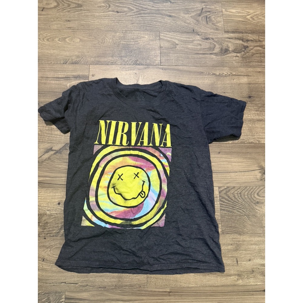 Nirvana Smiley Face Tie Dye Graphic T-Shirt Black Size Small Band Tee